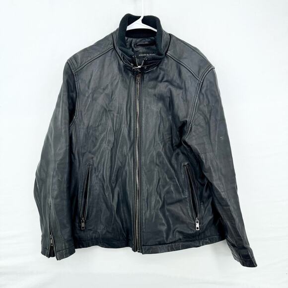 ANDREW MARC Jacket Women Size Large Leather Full Zip Black Fabian Biker Grunge - Picture 2 of 8